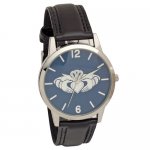 Claddagh Embossed Dial Wrist Watch with Black Strap - Low Nickel