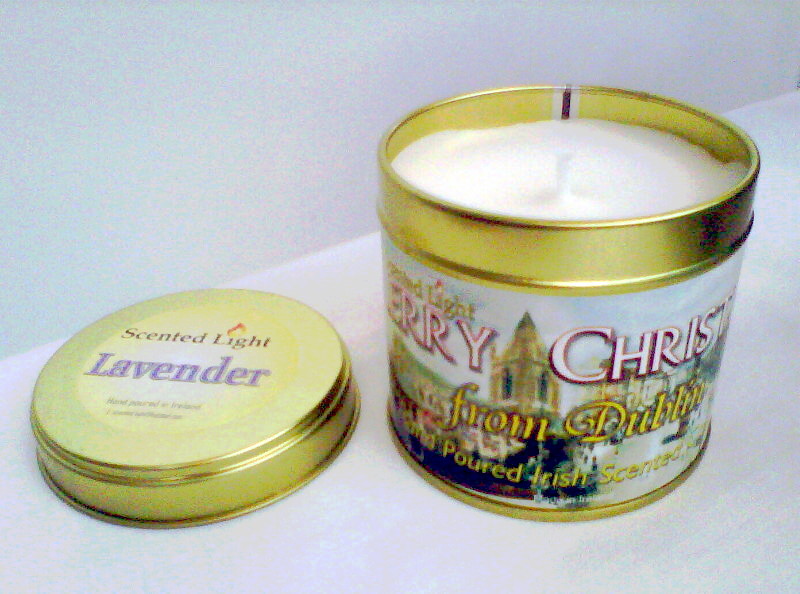 Merry Christmas From Dublin Hand Poured Lavender Candle In A Tin - Click Image to Close
