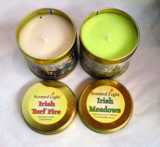 Irish Turf Fire and Irish Meadows Hand Poured Candle In Tins - Click Image to Close