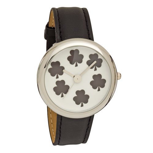 Ladies Shamrock Dial Wrist Watch with Black PU Strap - Click Image to Close